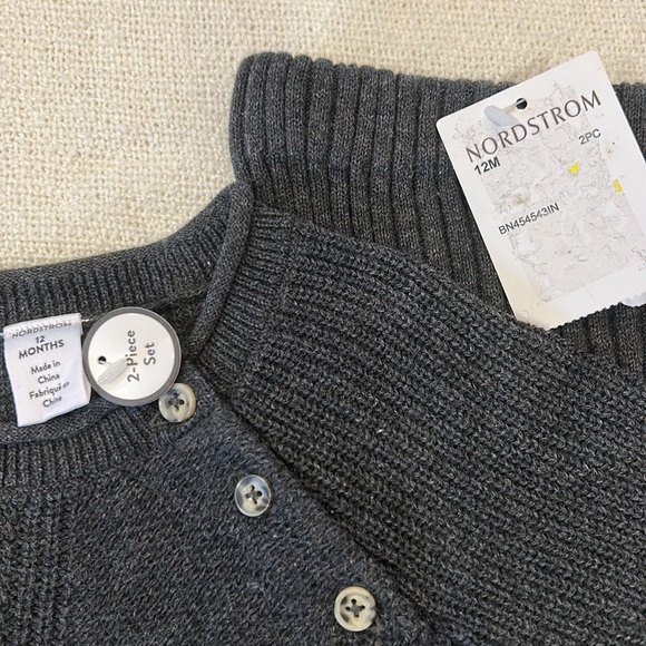 Nordstrom Rib Cotton Sweater & Leggings Set dark grey size 12 months NWT - Picture 2 of 5